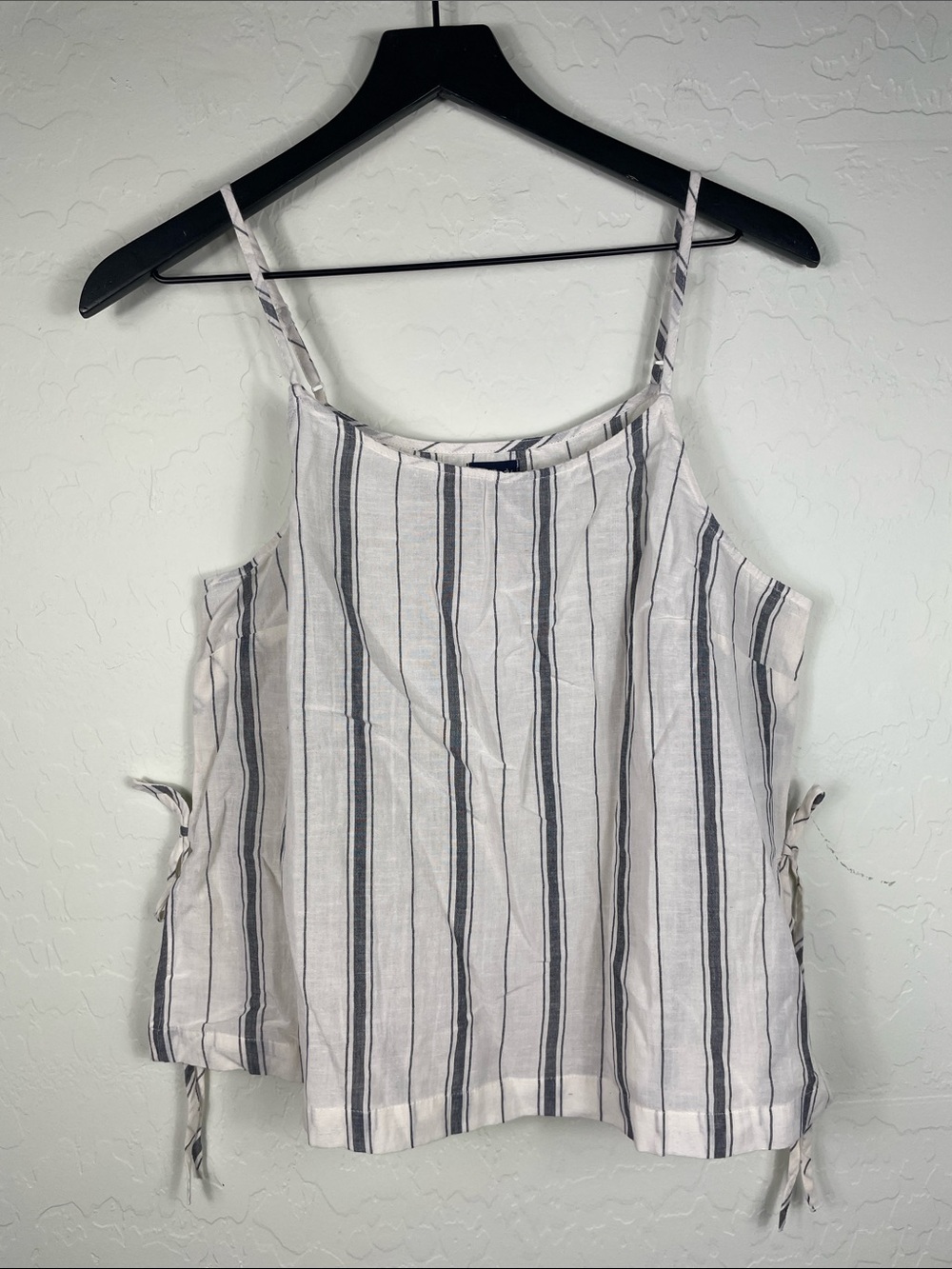 GAP Body Striped Tie-Side Cami in White and Gray — Lightweight Summer Tank